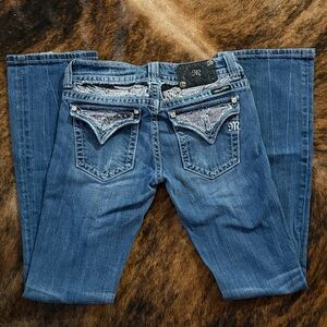 Miss Me Blue Boot Cut Jeans with Decorative Pockets